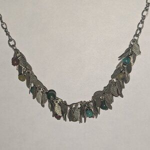 Sterling Silver Feather Necklace with Colorful Beads